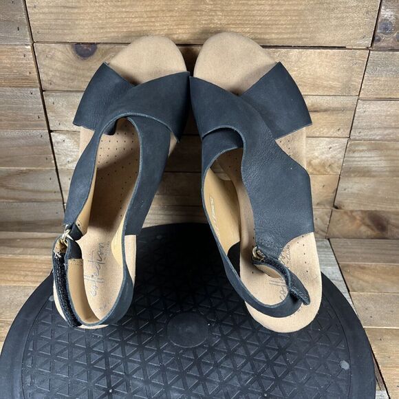 Clarks Women's Size US 9 Annadel Pearl Wedge Sand Black Sandal Comfort Slingback - Picture 5 of 10